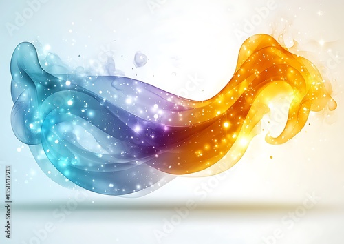 A flowing abstract artwork featuring colors and shimmering effects
