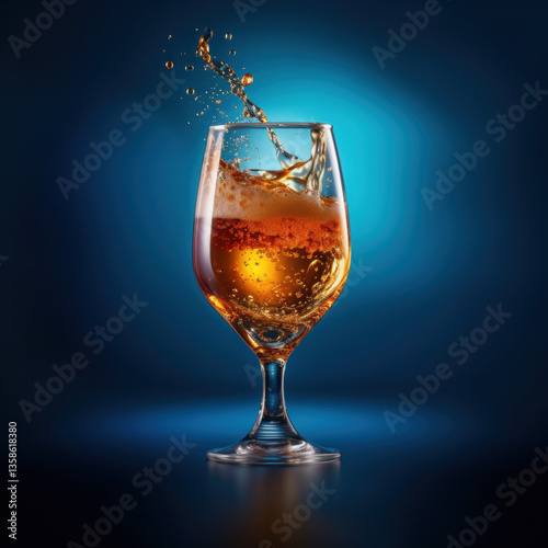 A clear image of whiskey and cognac glasses with whiskey being poured and various drinks on display