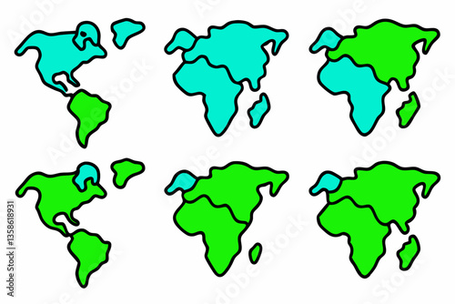 Flat Color World Map Icon Set Simplified Vector