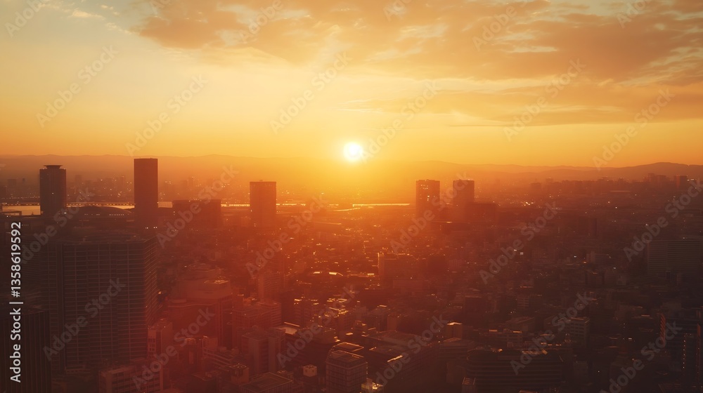 Fototapeta premium Sunset Cityscape Aerial View