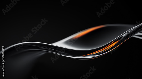 Abstract orange blue curved wave fluids flowing on black background,transparent gradient glass flow background for banner wallpaper poster cover design with design