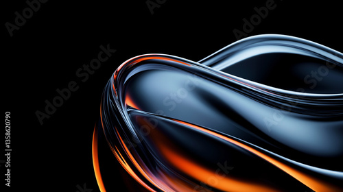Abstract orange blue curved wave fluids flowing on black background,transparent gradient glass flow background for banner wallpaper poster cover design with design