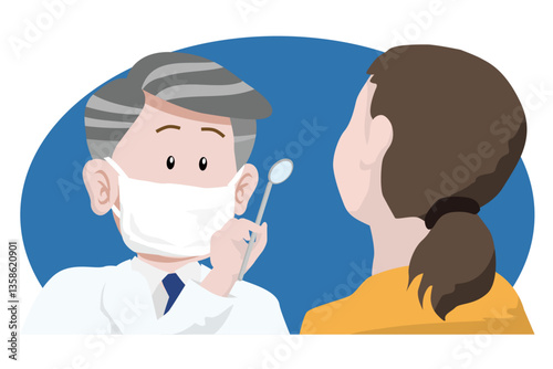口腔がん検診をする歯科医師