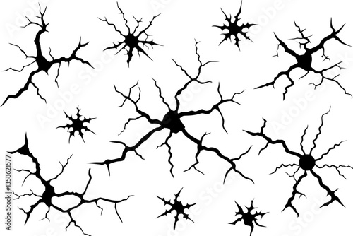 Black Cracked Hole Silhouette Set Vector Collection