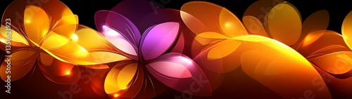 Abstract floral art with gradients of orange and purple colors
