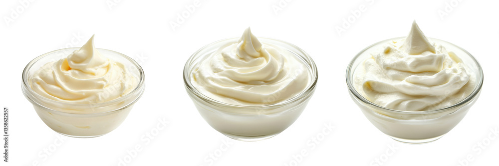 Bowls of Mayonnaise Yogurt Creamy with Perfect Swirls Bowls of Mayonnaise Yogurt Creamy with Perfect Swirls