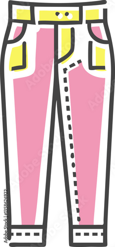 Pink and yellow jeans icon for fashion and clothing stores