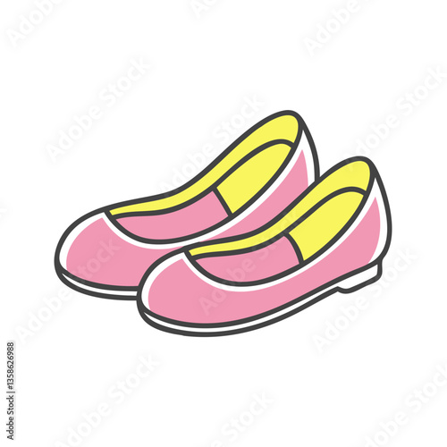 Pink and yellow ballet flats icon for fashion and footwear