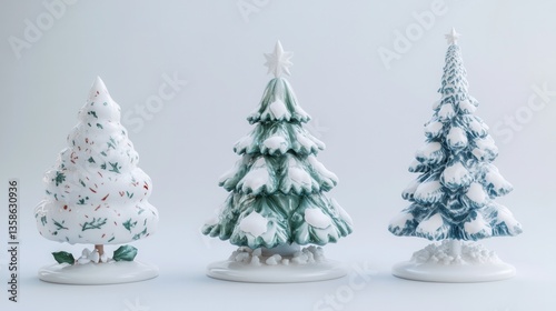 Festive Snowy Christmas Trees  Winter Holiday Decorations