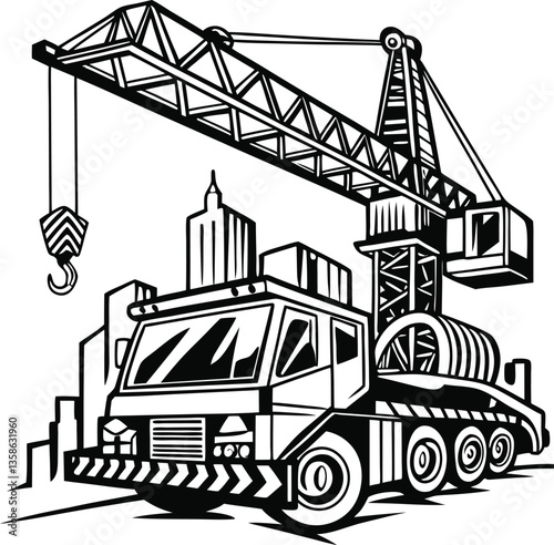 Heavy construction equipment mobile crane truck,construction, equipment, crane, heavy, truck, machinery, industry, building, mobile, industrial, vehicle, machine, transportation, transport, engineerin