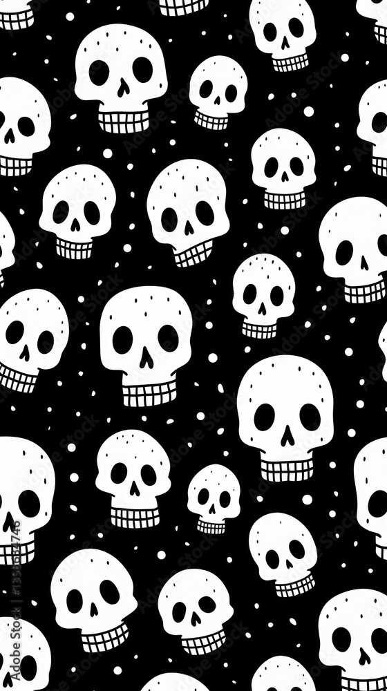 Skull pattern backgrounds black.