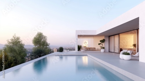 Modern luxury villa with infinity pool overlooking scenic landscape