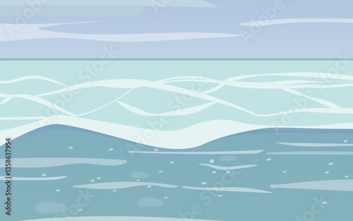 Abstract ocean surface background banner in flat style. Waves. Surf. Vector Illustration