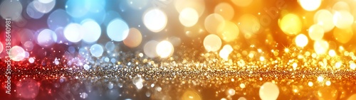 Abstract bokeh lights shine brightly with glitter in the dark