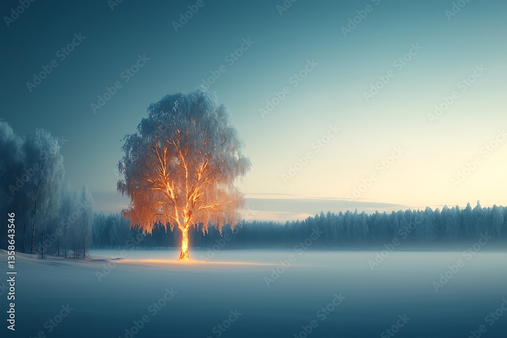 Naklejka premium Frozen Tree Sunrise Landscape