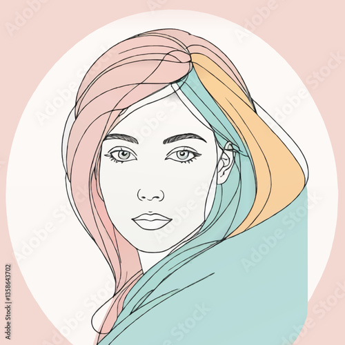 young woman beauty cosmetics cartoon portrait vector sketch
