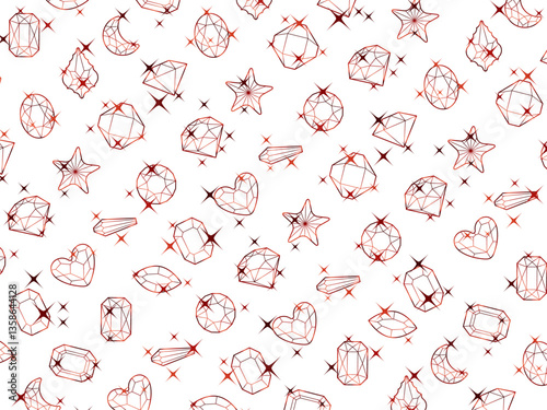 カットガラス柄、10赤