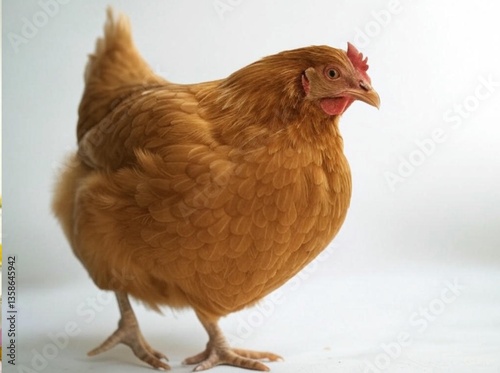 Brown Chicken Hen on White Background