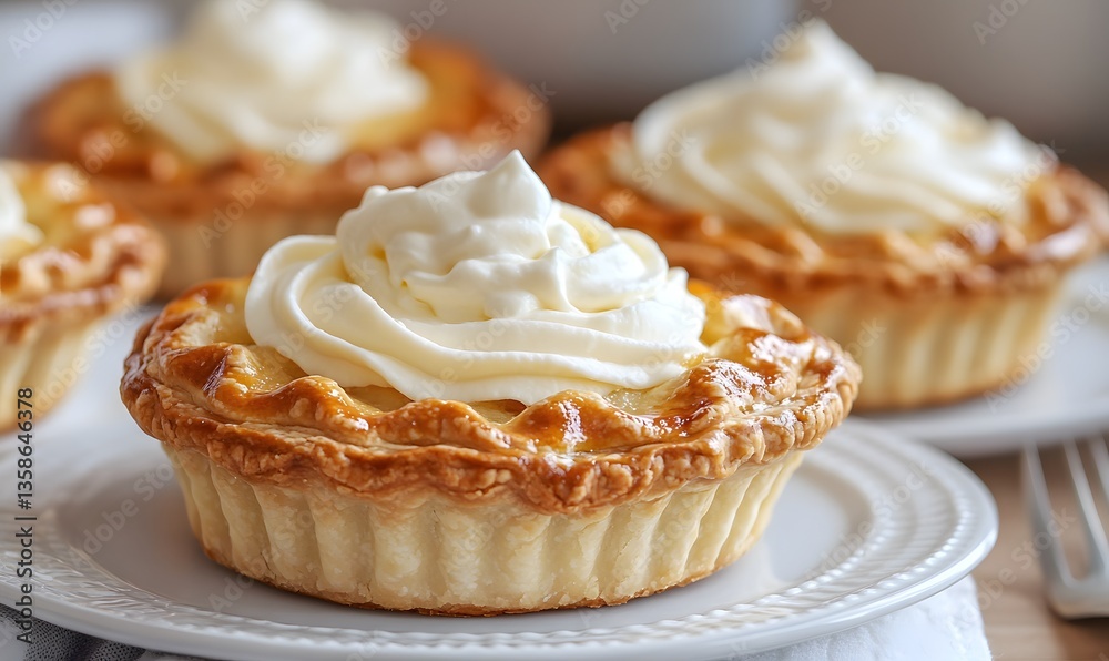 Golden crust pie with whipped cream topping, Generative AI Golden crust pie with whipped cream topping, Generative AI