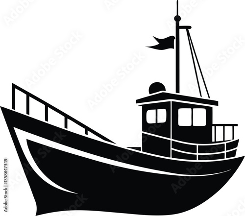 Fishing Boat Silhouette Vector Design – Marine Fishing Vessel Icon
