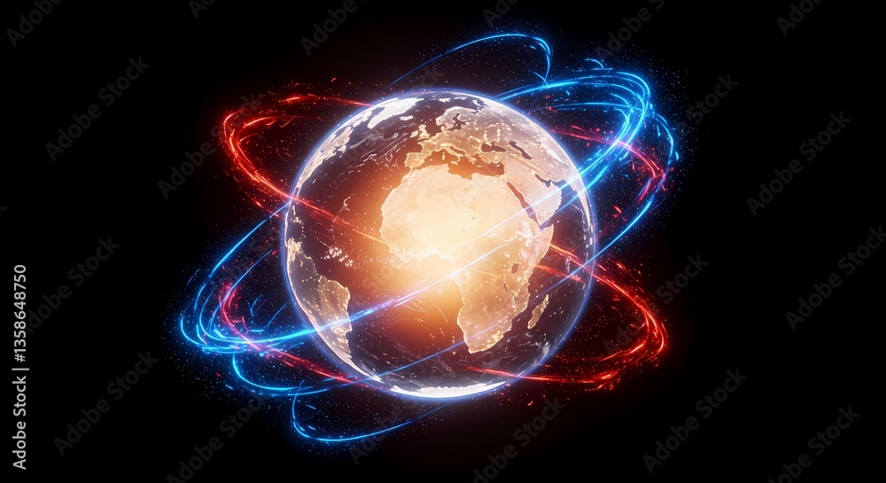 Obraz premium Digital Earth with Energy Rings in Space 