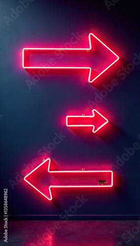 Neon arrow signs on textured wall background,  futuristic,  nightlife