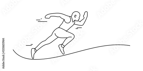 Elegant continuous line drawing of a male sprinter in motion, capturing the essence of speed and fitness, perfect for sports campaigns, fitness promotions, or minimalist artwork.