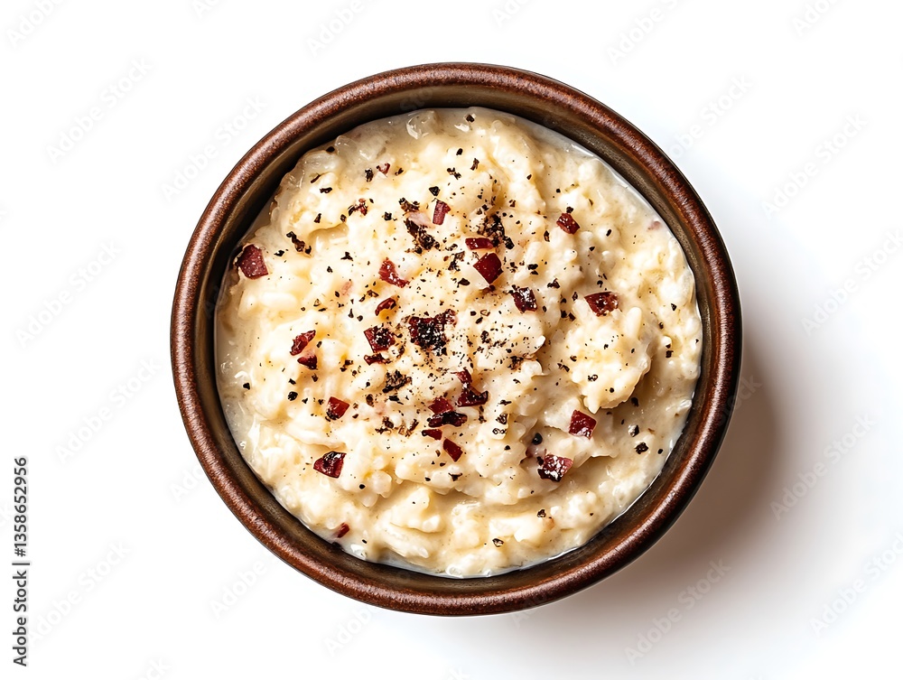Creamy rice pudding with a perfectly caramelized top, served in a rustic brown bowl. Creamy rice pudding with a perfectly caramelized top, served in a rustic brown bowl.