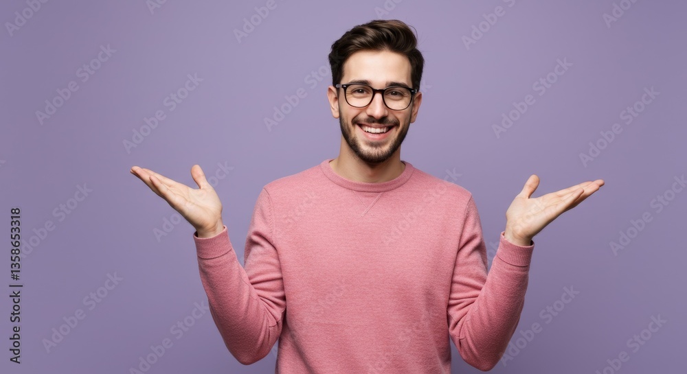 Happy man presenting something. Happy man presenting something.