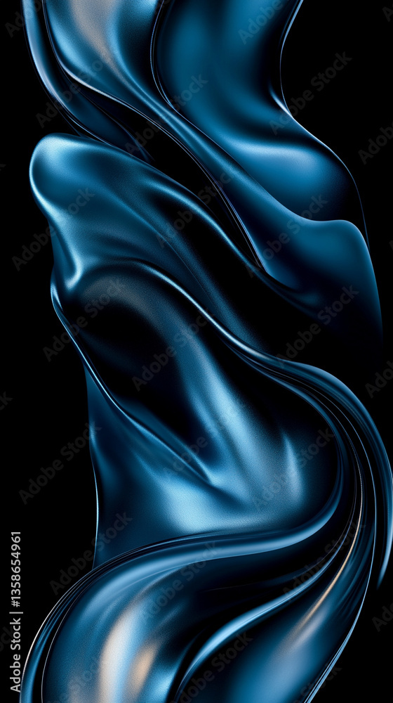 Naklejka premium Black and blue abstract modern background with geometric shapes, 3D effect, diagonal lines, and metallic sheen, creating a minimalistic gradient design with a glowing light. Wide panoramic view.