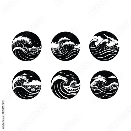 Tropical beach wave vector, perfect for summer designs, prints, and digital artwork.