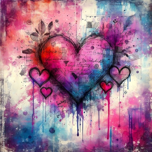 Abstract love expressed through mixed media art for romantic souls.