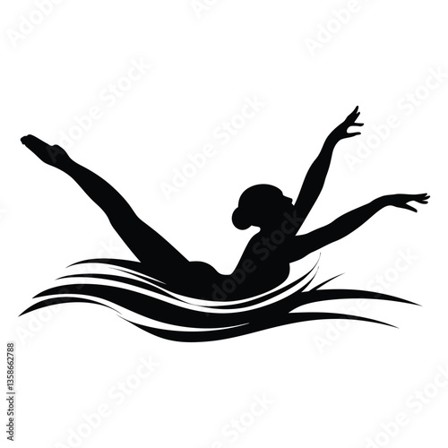 Synchronized swimmer Silhouette, Vector, Icon, Logo, White Background.