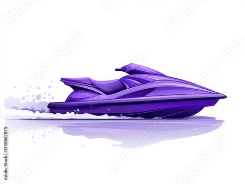 Vibrant Purple Jet Ski Creating Splashes While Speeding Across a Calm Water Surface Under Bright Sunlight photo