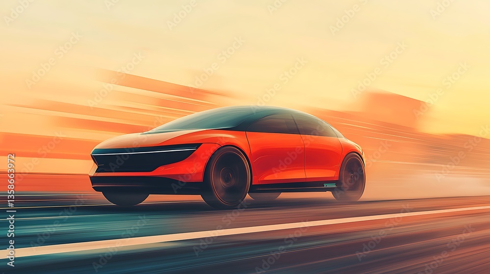 Fototapeta premium Futuristic Car on Highway
