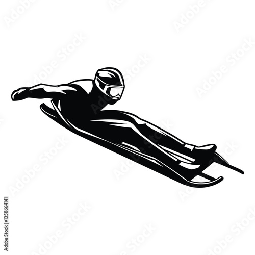 Luge athlete Silhouette, Vector, Icon, Logo, White Background.
