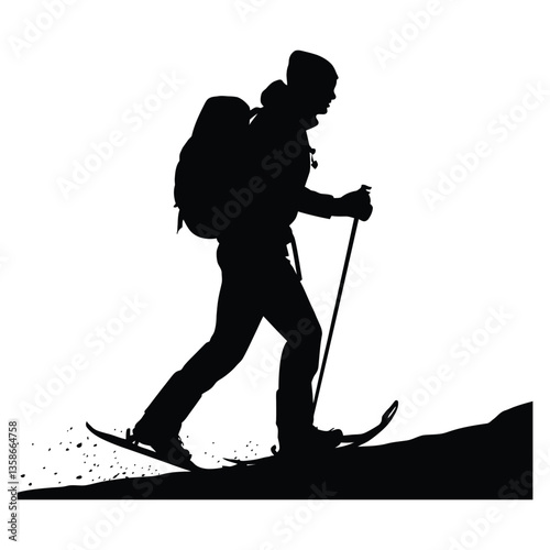 Snowshoer Silhouette, Vector, Icon, Logo, White Background.
