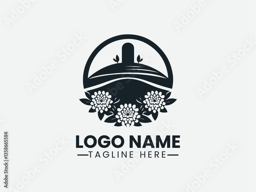 Hill Silhouette Grave Chrysanthemum Logo Design, Chrysanthemum Grave Hill Logo