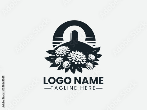 Hill Silhouette Grave Chrysanthemum Logo Design, Chrysanthemum Grave Hill Logo