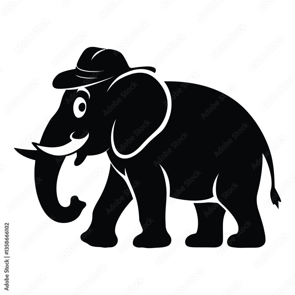 Fototapeta premium Mascot Elephant Herd Silhouette, Vector, Icon, Logo, White Background.