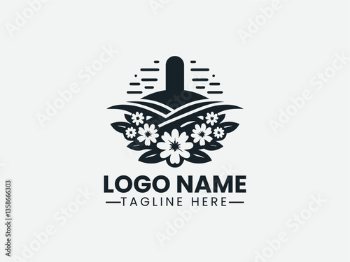 Hill Silhouette Grave Chrysanthemum Logo Design, Chrysanthemum Grave Hill Logo