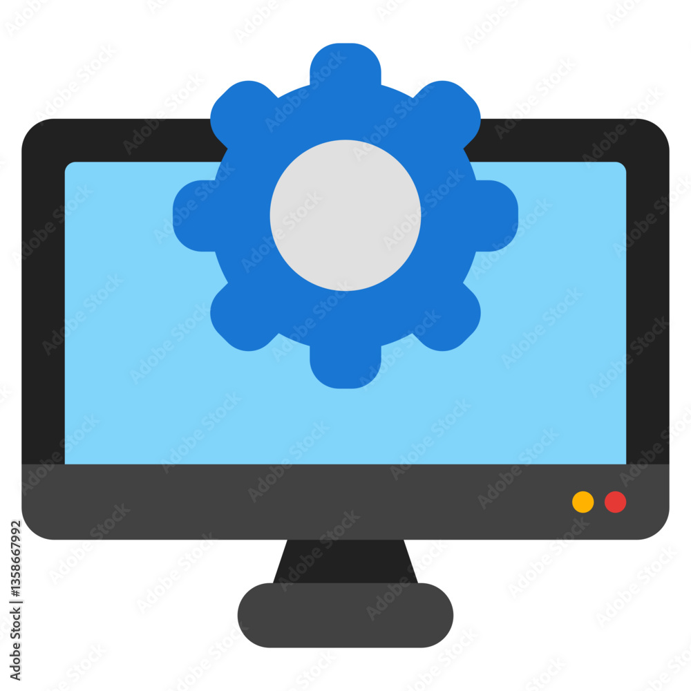 Computer monitor with a gear on top, suitable for technology or industrial concept designs, websites, and presentations needing a mechanical touch. Computer monitor with a gear on top, suitable for technology or industrial concept designs, websites, and presentations needing a mechanical touch.