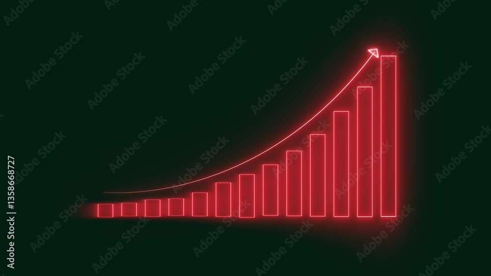 Neon business graph animation increased. 12 graph bar animation increased.Neon glowing business graph chart icon animation . Neon business growth concept .