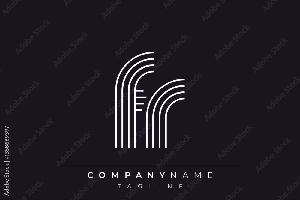 Fototapeta premium Creative FR lines letter logo design. A simplistic and elegant abstract logo design with linear patterns and initials, suitable for contemporary branding.