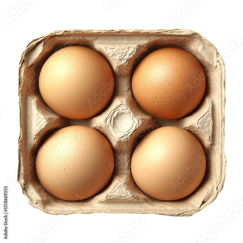 Chicken eggs packed in cardboard tray, Isolated on a transparent background