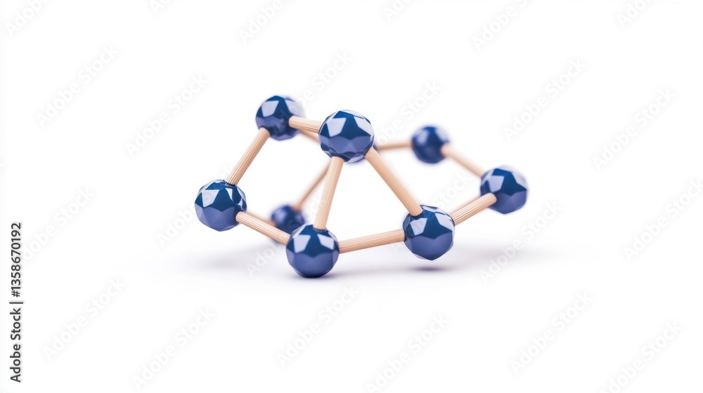 Obraz premium Molecular Structure Model with Blue and Beige Elements on White Background