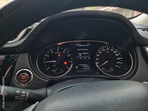 car dashboard with speedometer, it take from nissan xtrail. the mid show fuel consumption