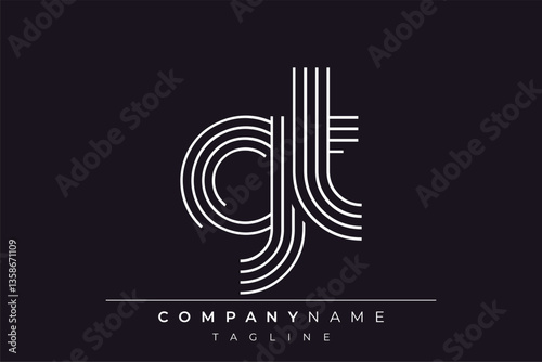 Creative GT lines letter logo design. A simplistic and elegant abstract logo design with linear patterns and initials, suitable for contemporary branding.