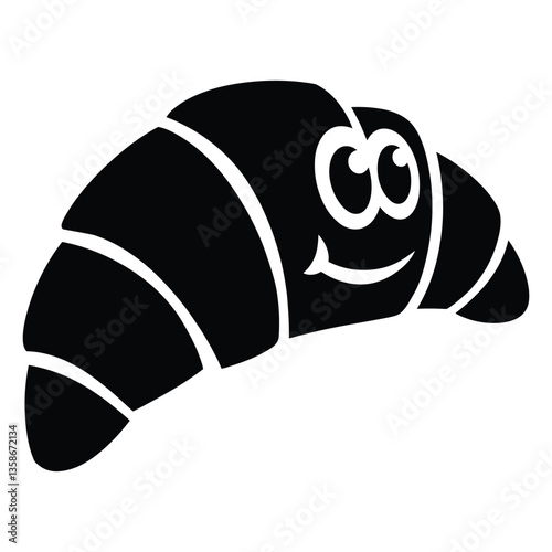 Mascot Croissant Silhouette, Vector, Icon, Logo, White Background.