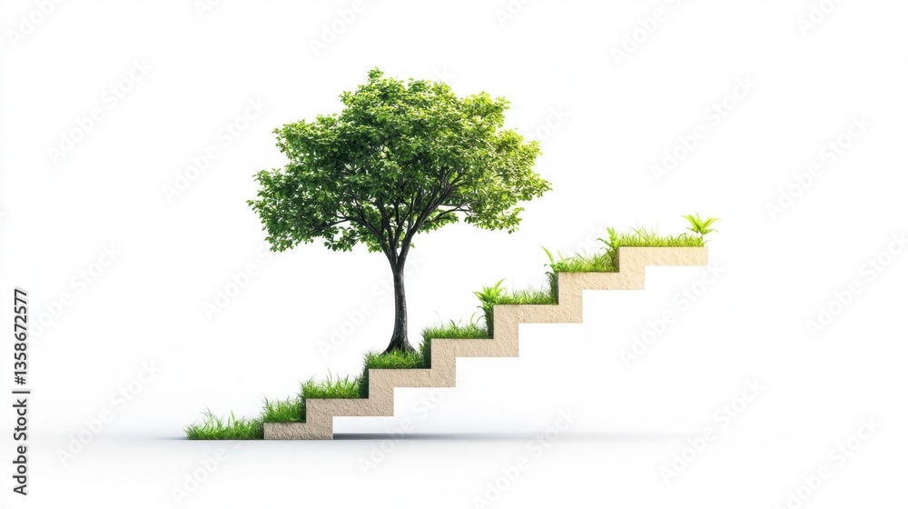 Obraz premium Tree Growing on Stairs Symbolizing Growth and Progress in Nature